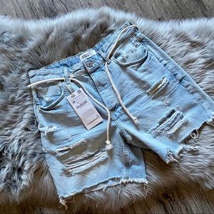 Zara Drawstring Distressed Shorts